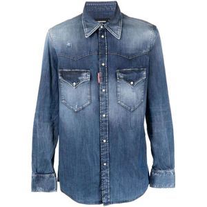 Dsquared2, Overhemden, Heren, Blauw, S, Katoen, Blauwe Mode Western Shirt