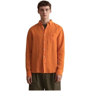 Gant, Overhemden, Heren, Oranje, XL, Linnen, Regular Fit Linnen Overhemd