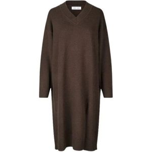 Samsøe Samsøe, V-Hals Sweater Jurk Bruin, Dames, Maat:M