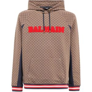 Balmain, Sweatshirts & Hoodies, Heren, Bruin, XL, Katoen, Contrasterende rand Katoenen Hoodie