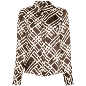 Liu Jo, Blouses & Shirts, Dames, Bruin, L, Geometrisch Patroon Bruine Overhemd