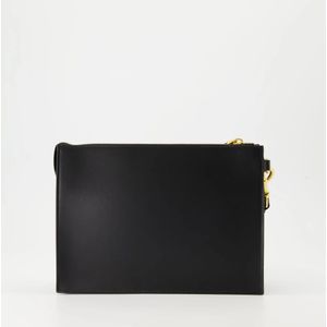 Valentino Garavani, Tassen, Heren, Zwart, ONE Size, Leer, Leren Clutch met Afneembare Band