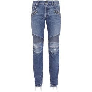 Balmain, Jeans, Heren, Blauw, W33, Katoen, Ripped Blauw Katoen Tapered Jeans