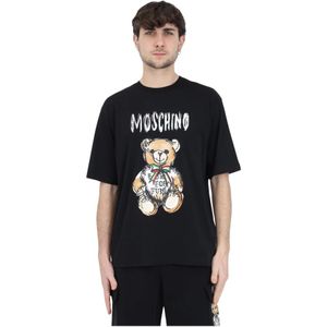 Moschino, Tops, Heren, Zwart, L, T-shirt met Teddy Bear Print