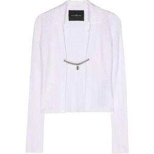 John Richmond, Truien, Dames, Wit, XS, Polyester, Geribbelde Cardigan met Ketting Voorsluiting