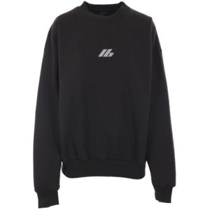 Balenciaga, Sweatshirts & Hoodies, Dames, Zwart, M, Katoen, Zwarte Loose-Fit Sweater met Reflecterend Logo