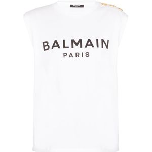 Balmain, Tops, Dames, Wit, XS, Katoen, Katoenen T-shirt met logoprint