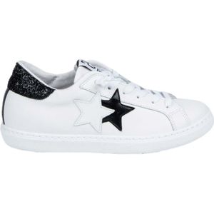 2Star, Witte en zwarte pailletten sneakers Wit, Dames, Maat:36 EU