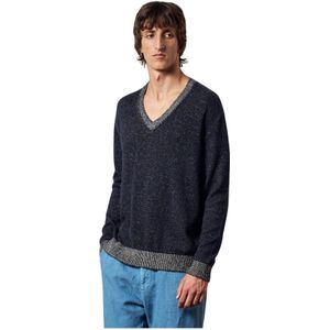 Massimo Alba, Truien, Heren, Blauw, M, Linnen, Oversized Linen/Cashmere V-Hals Trui