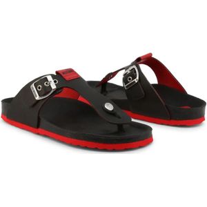 Love Moschino, Schoenen, Dames, Zwart, 36 EU, Leren Flip Flops met Gesp