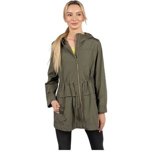 Geox, Parka Jas met Capuchon en Verstelbare Taille Groen, Dames, Maat:M