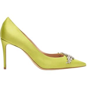 Scarosso, Schoenen, Dames, Geel, 38 1/2 EU, Satijn, Satin Rhinestone Pointed Toe Pumps