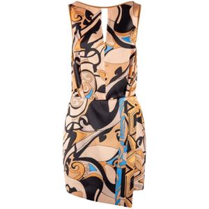 Nenette, Kleedjes, Dames, Veelkleurig, M, Polyester, Sjaal Print Twill Jurk