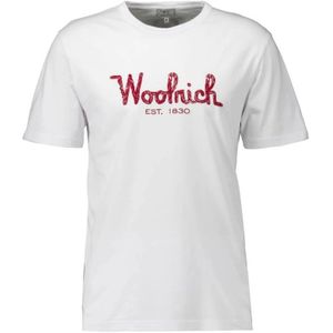 Woolrich, Tops, Heren, Wit, XL, Katoen, Stijlvol Wit T-shirt met Geborduurd Logo