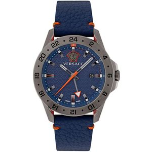 Versace, Accessoires, Heren, Blauw, ONE Size, Sport Tech V-Race Blauw Leren Horloge