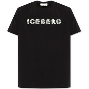 Iceberg, Tops, Heren, Zwart, S, Katoen, T-shirt met logo