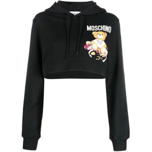 Moschino, Sweatshirts & Hoodies, Dames, Zwart, M, Katoen, Zwarte Teddybeer Print Trui