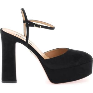 Aquazzura, Suede Groove Pumps met Maxi Hak en Platform Zwart, Dames, Maat:38 EU