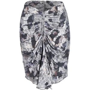 Isabel Marant Pre-owned, Pre-owned, Dames, Grijs, M, Metallic Zijden Gerimpelde Mini Rok