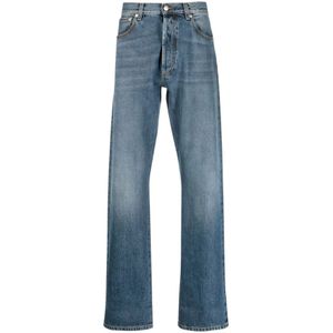 Alexander McQueen, Jeans, Heren, Blauw, M, Denim, Stonewashed Denim Jeans met omslag