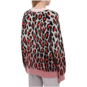 Msgm, Truien, Dames, Veelkleurig, M, Katoen, Leopard Print Mohair Sweater