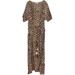 Tory Burch, Kleedjes, Dames, Bruin, L, Katoen, Luipaardprint Maxi Jurk