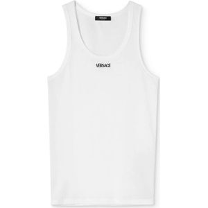 Versace, Witte Mouwloze Top met Geborduurd Logo Wit, Heren, Maat:XL