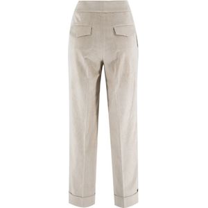 Peserico, Broeken, Dames, Beige, M, Katoen, Katoenen Corduroy Hoge Taille Broek