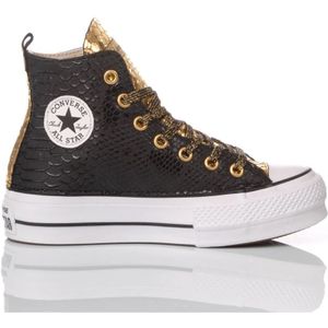 Converse, Schoenen, Dames, Zwart, 40 EU, Leer, Handgemaakte Zwarte Gouden Sneakers