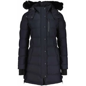 Moose Knuckles, Mantels, Dames, Zwart, M, Tijdloze Parka met Dons- en Veren Vulling