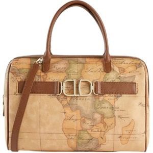 Alviero Martini 1a Classe, Tassen, Dames, Bruin, ONE Size, Katoen, 3D Geo Bauletto Tas met Schouderband