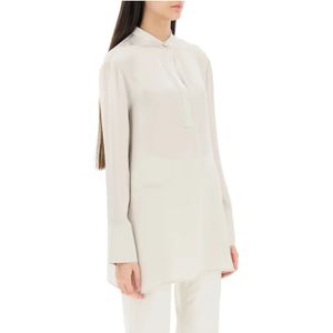 Agnona, Zijden satijnen blouse met uitsnijding op de rug Beige, Dames, Maat:L