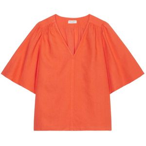 Marc O'Polo, Blouses & Shirts, Dames, Oranje, XL, Katoen, Regelmatige korte mouwen blouse