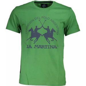 La Martina, Groen Katoenen T-Shirt, Korte Mouwen, Regular Fit, Ronde Hals, Print, Logo Groen, Heren, Maat:M