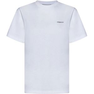 Coperni, Witte Geribbelde T-shirts en Polos met Zwarte Logo Print Wit, Dames, Maat:S