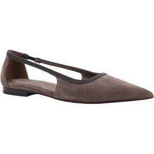 Brunello Cucinelli, Schoenen, Dames, Grijs, 39 EU, Suède, Grijze Suède Ballerina met Elastische Banden