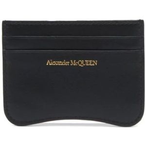 Alexander McQueen, Accessoires, Dames, Zwart, ONE Size, Leer, Zwarte Leren Portemonnee met Kaartsleuven