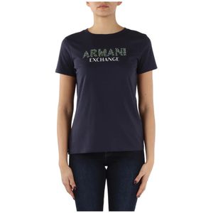 Armani Exchange, Tops, Dames, Blauw, S, Katoen, Katoenen Logo T-shirt