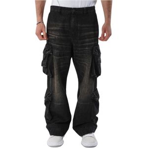 Diesel, Jeans, Heren, Zwart, W31, Katoen, Cargo Jeans Loose Fit Zakken Knoopsluiting