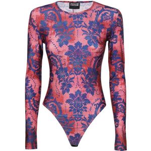 Versace Jeans Couture, Tops, Dames, Roze, M, Gedrukte body met lange mouwen