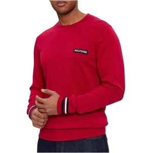 Tommy Hilfiger, Truien, Heren, Rood, 2Xl, Gestreepte Crew Neck Trui