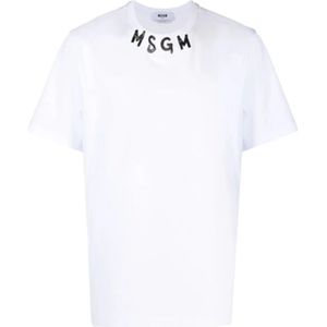 Msgm, Tops, Heren, Wit, L, Kwaststreek Logo Wit T-Shirt