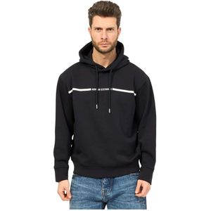Armani Exchange, Sweatshirts & Hoodies, Heren, Blauw, L, Katoen, Blauwe Tape Logo Sweater
