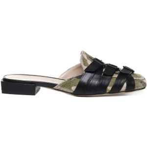 Alchimia, Schoenen, Dames, Zwart, 39 EU, Zwarte Camouflage Sandalen met Gespen