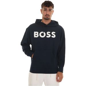 Boss, Sweatshirts & Hoodies, Heren, Blauw, XL, Katoen, Maxi Logo Oversize Sweatshirt met capuchon