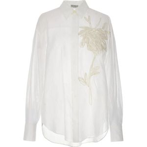 Brunello Cucinelli, Blouses & Shirts, Dames, Wit, M, Katoen, Wit Bloemen Geborduurd Katoenen Overhemd