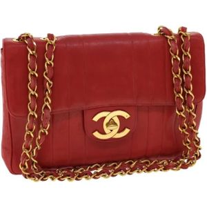 Chanel Vintage, Pre-owned, Dames, Rood, ONE Size, Tweed, Tweedehands Rode Canvas Chanel Flap Tas