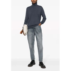 Brunello Cucinelli, Truien, Dames, Blauw, M, Kasjmier, Blauwe Cashmere Roll-Neck Coltrui