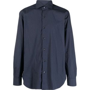 Barba, Bloemenprint cutaway-kraag overhemd Blauw, Heren, Maat:3XL