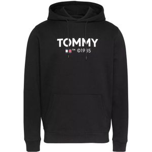 Tommy Jeans, Sweatshirts & Hoodies, Heren, Zwart, M, Katoen, Zwarte hoodie met groot logo